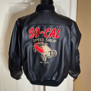 So-Cal Speed Shop Jacket L Leather Embroidered vtg hot rod bonneville coat xl